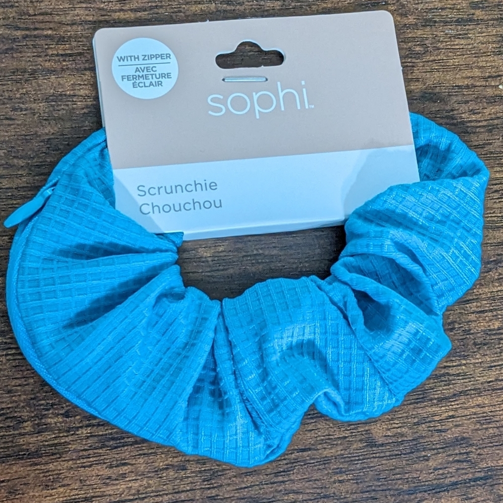 NWT Sophi Soft Light Blue Hair Scrunchie With Zipper